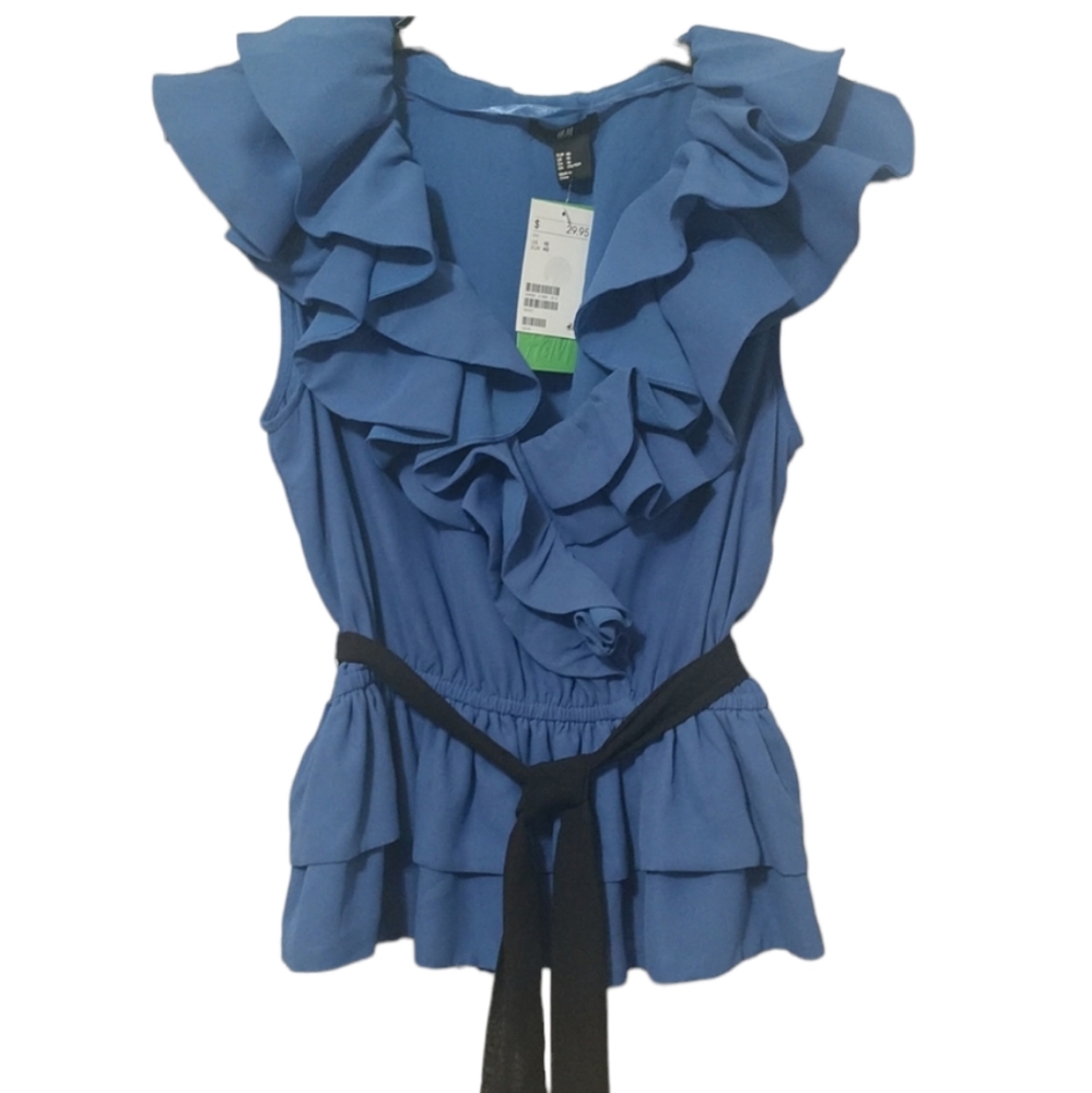 New Blue Ruffled H & M Top sz 10